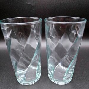 Vintage FG Indonesia Spiral Optic Twist Clear Glass Highball Tumblers Set of 2